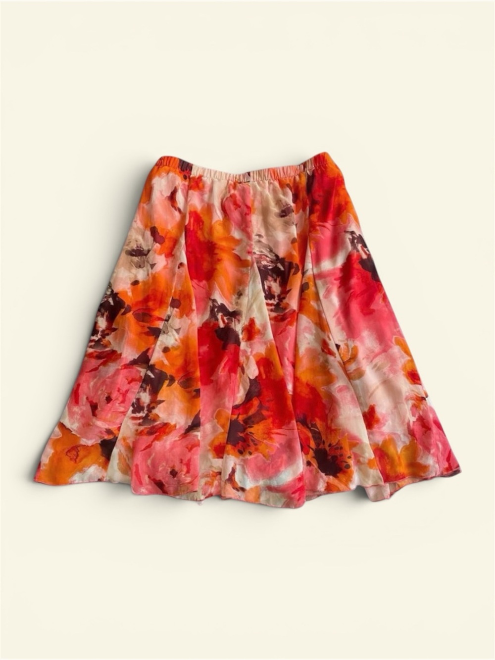 Christopher & Banks Floral Chiffon A-Line Skirt Pink Orange Elastic Waist Size L